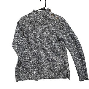 Peter Millar Women's Mock Neck Button Shoulder Speckled Knit Sweater Medium‎